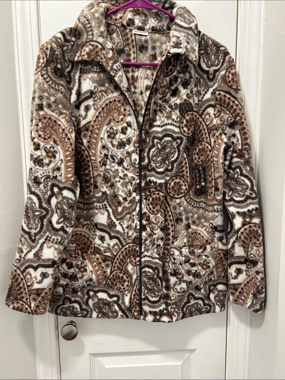 Paisley Teddy Jacket in Brown and Cream - Cozy Zip-Front Coat